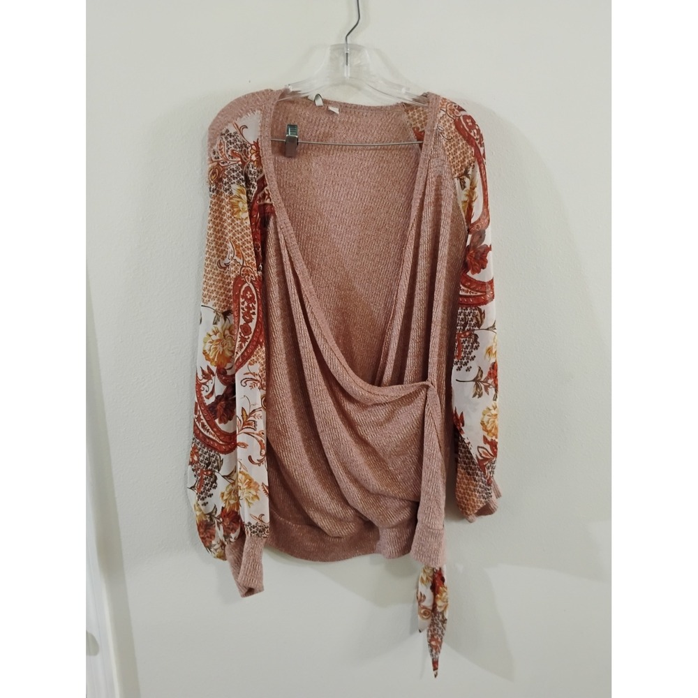Cato Est 1946 Marled Knit Surplice Wrap Top Paisley Floral Sleeves 22/24W